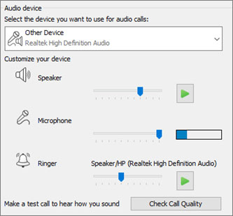Audio settings window