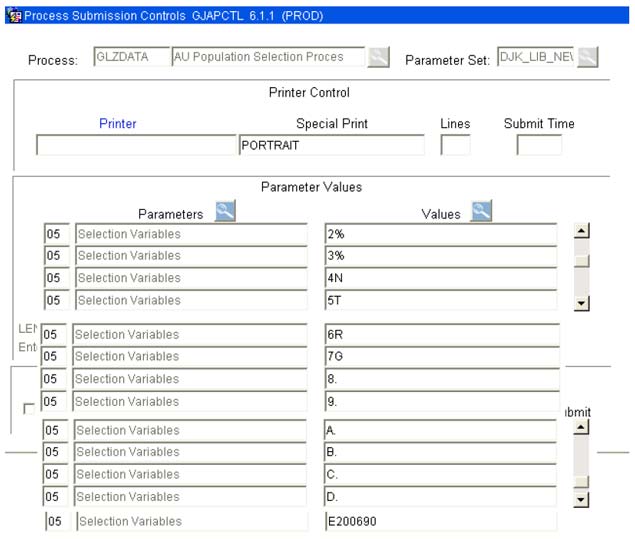 Picture of the data population selection window
