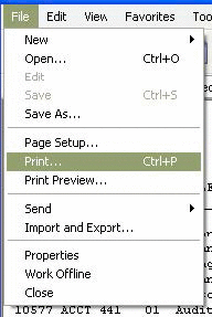 picture of the file drop down with print highlighted