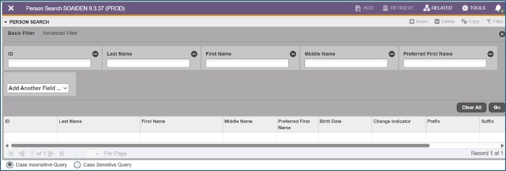 SPAIDEN Person Search screen