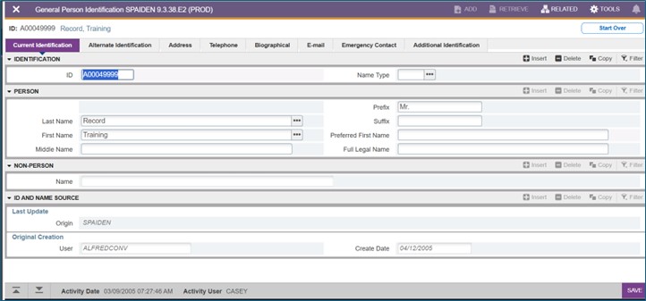 SPAIDEN populated with the information of the desired record (user)