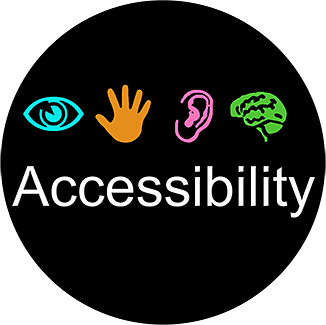 Accessibility with a graphics of an eye, hand, ear, and brain