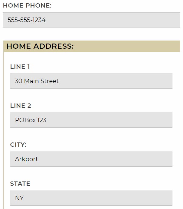 A screenshot of the Home Information form