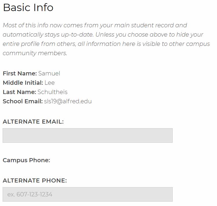 A screenshot of the basic info form section