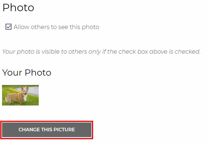 Click the Update Photo button to change your profile picture