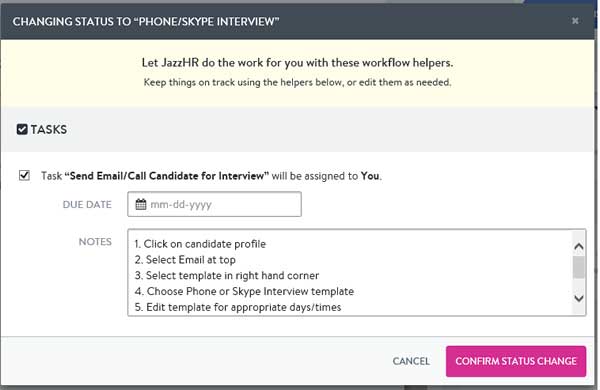 Phone and Skype interview menu showing options