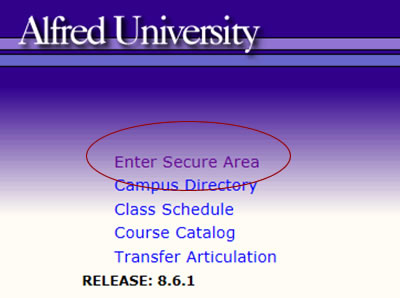 banner menu with 'enter secure area' circled