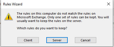 Rules Wizard popup. Select "Server"