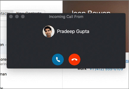 Window showing an incoming call
