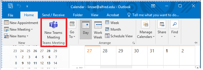 New Teams Meeting button in Outlook