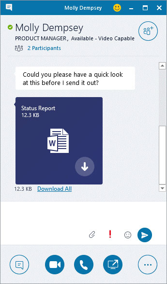Chat window showing how to download a file