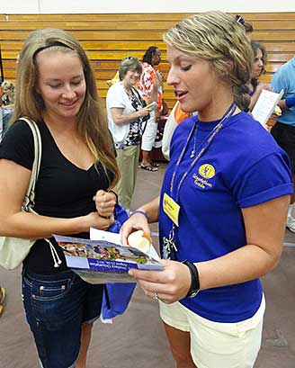 Woman listening to Orientation Guide