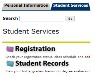 Image showing "Student Services" tab, and "Student Records" option in BannerWeb