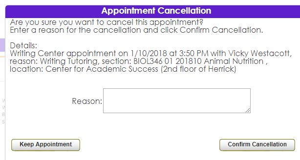 Example of confirm cancellation page 