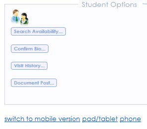 Example of students option menu including search availability link